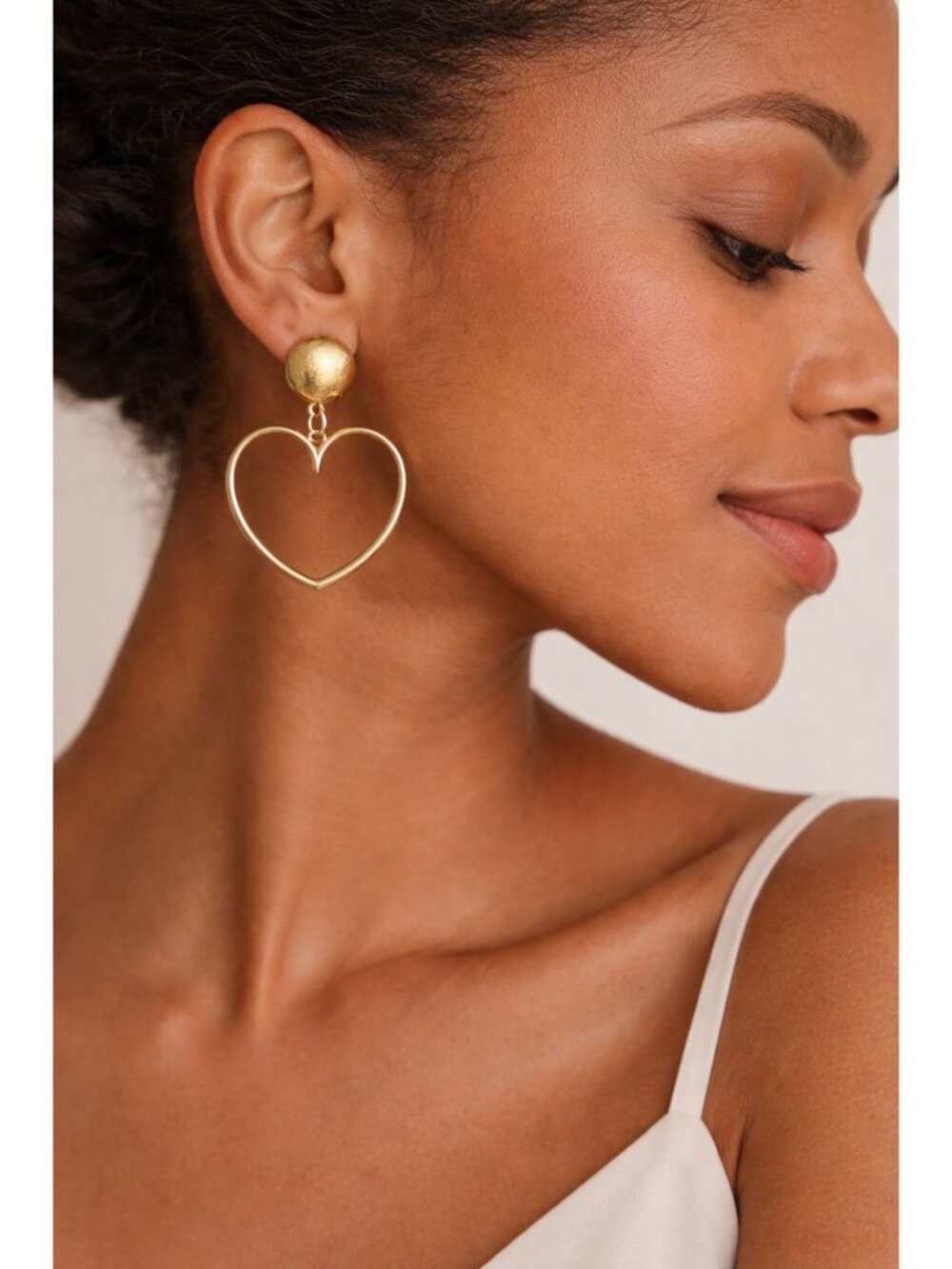 Gold Heart Drop Earrings Statement Open Heart Dangle Minimalist Jewelry Gift